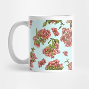 Watercolor quince branch on blue Mug